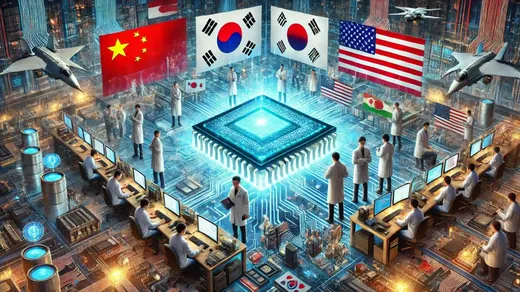 各国の旗が並ぶ回路基板——半導体と国家