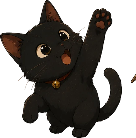 前足を上げてアピールする黒猫クロ